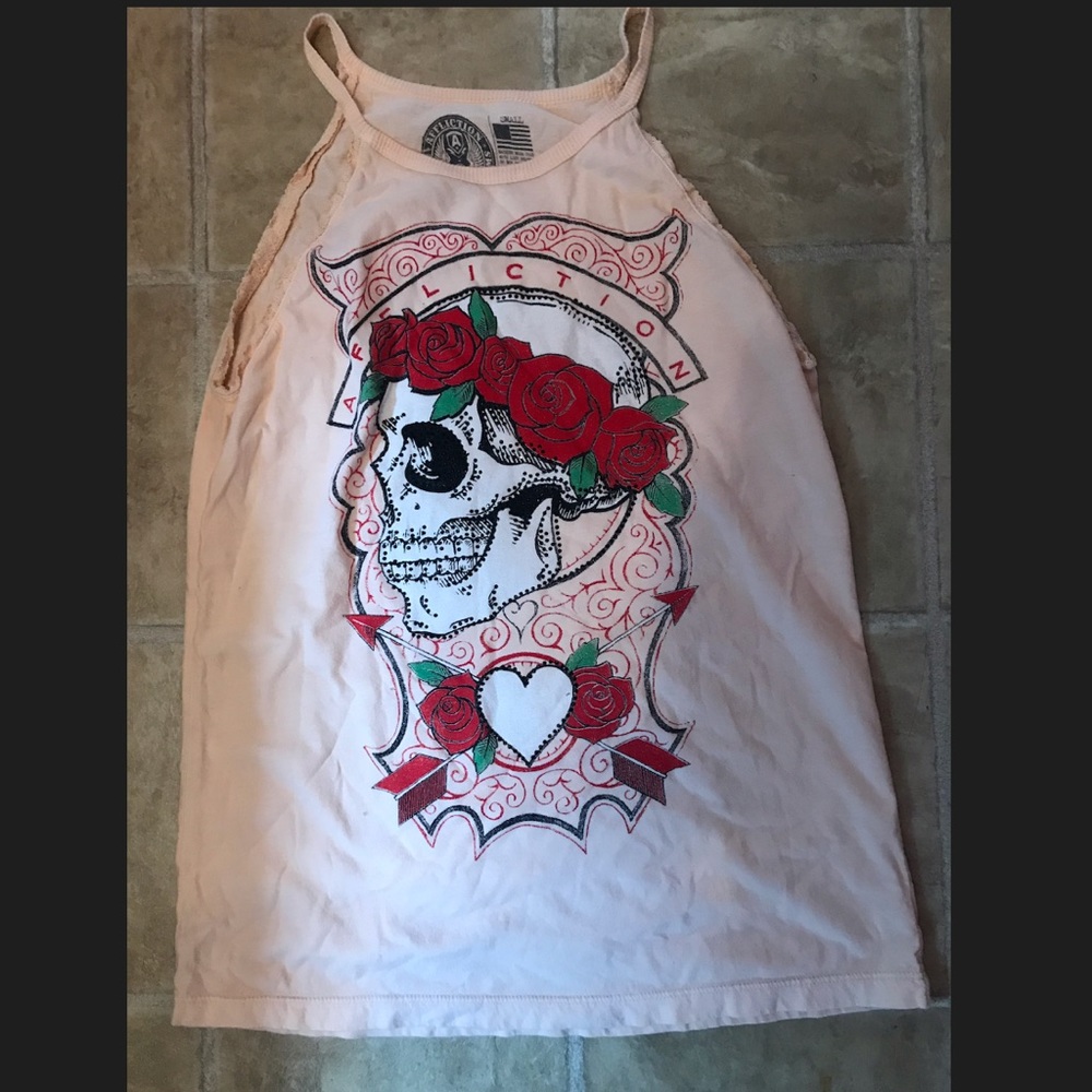 Affliction Light Pink Skull Tank Top Size Small